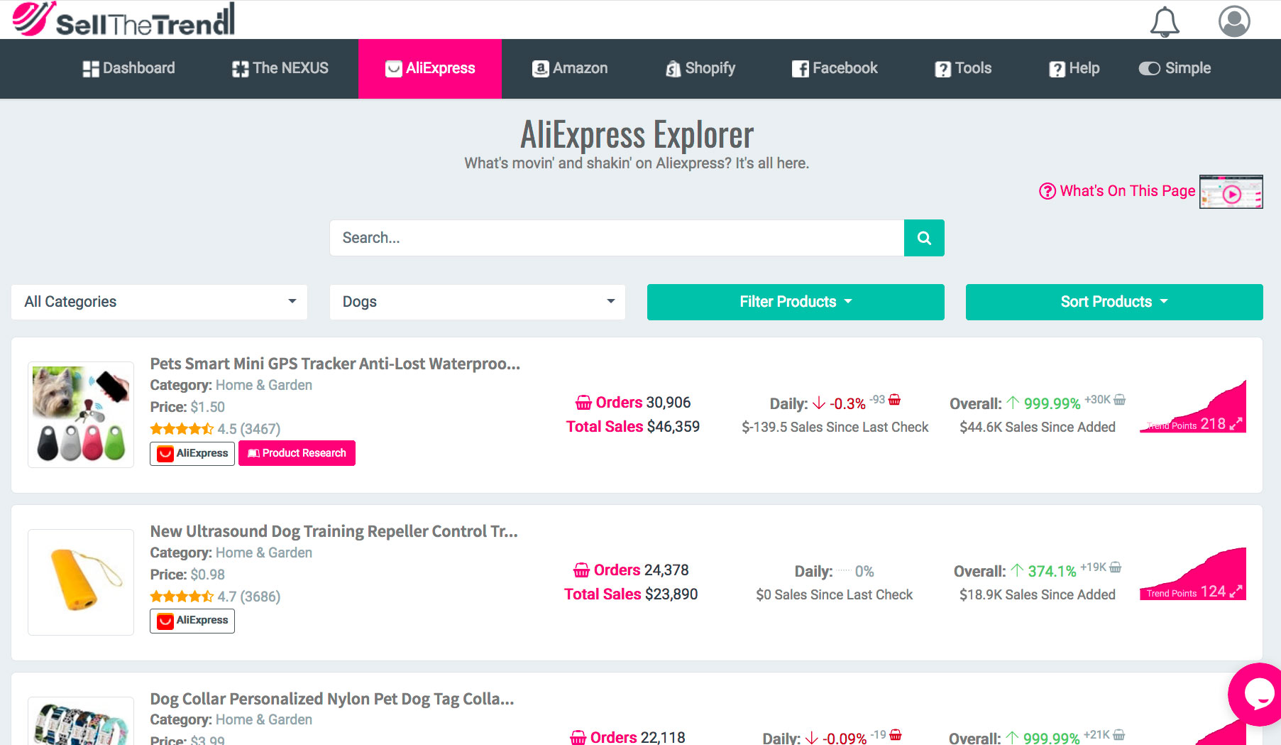 Sell The Trend's Aliexpress product explorer