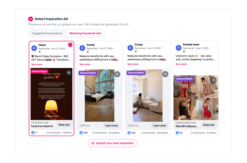 Choose an ad blueprint or Facebook ad inspiration