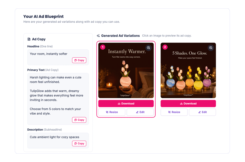 Generate complete AI ad variations