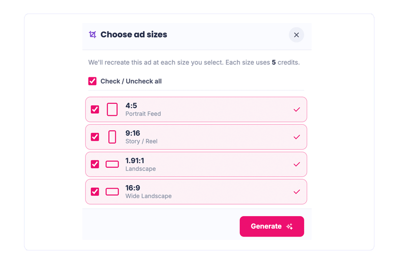 Resize ads for Meta placements
