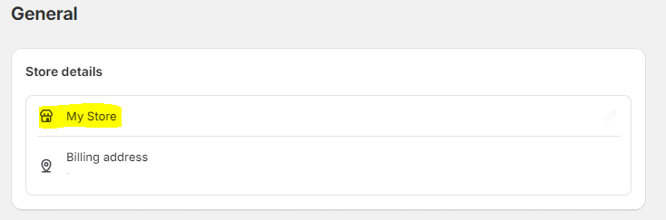 Image des options générales pour modifier le nom de la boutique Shopify