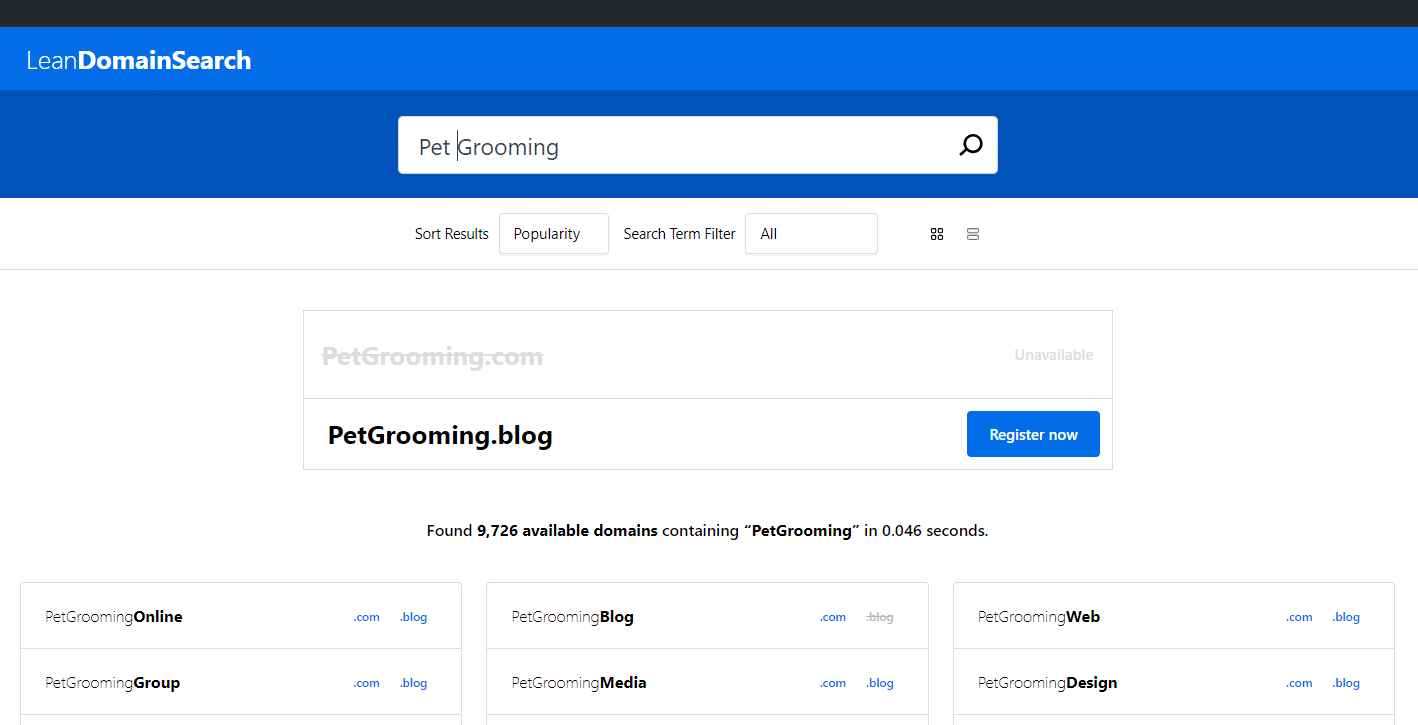 Image de la recherche de domaine Lean qui vous aidera à trouver un nom de domaine pour votre site web