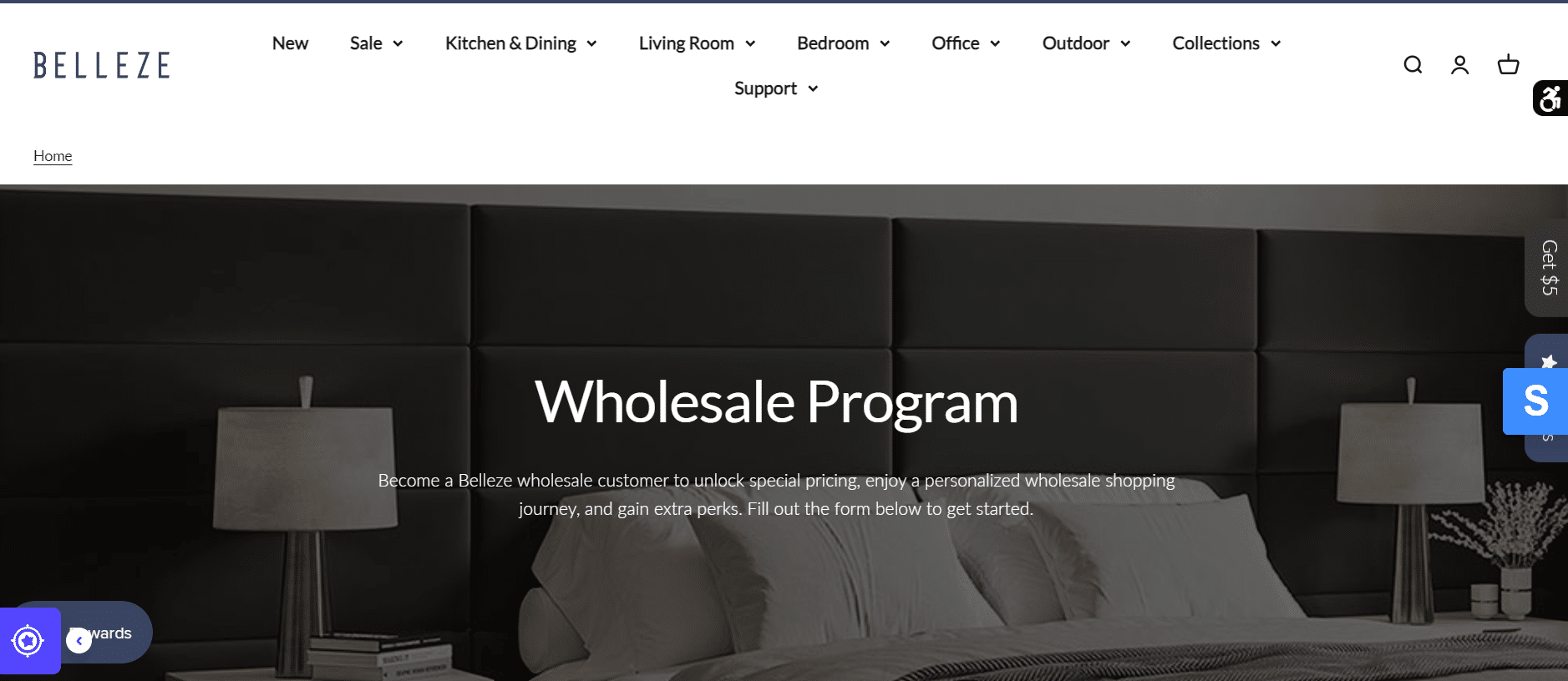 Capture d’écran de la page d’accueil de Belleze