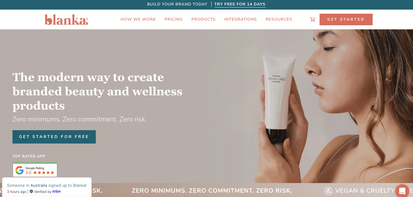 Blanka propose des produits qui permettent aux vendeurs de créer leurs propres marques de cosmétiques