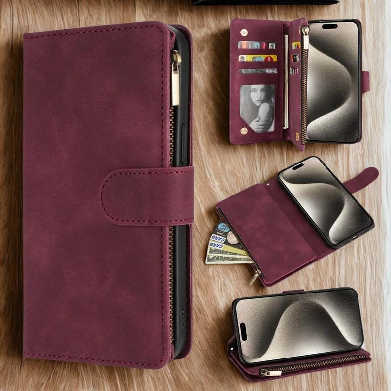 Étui à portefeuille en cuir magnétique