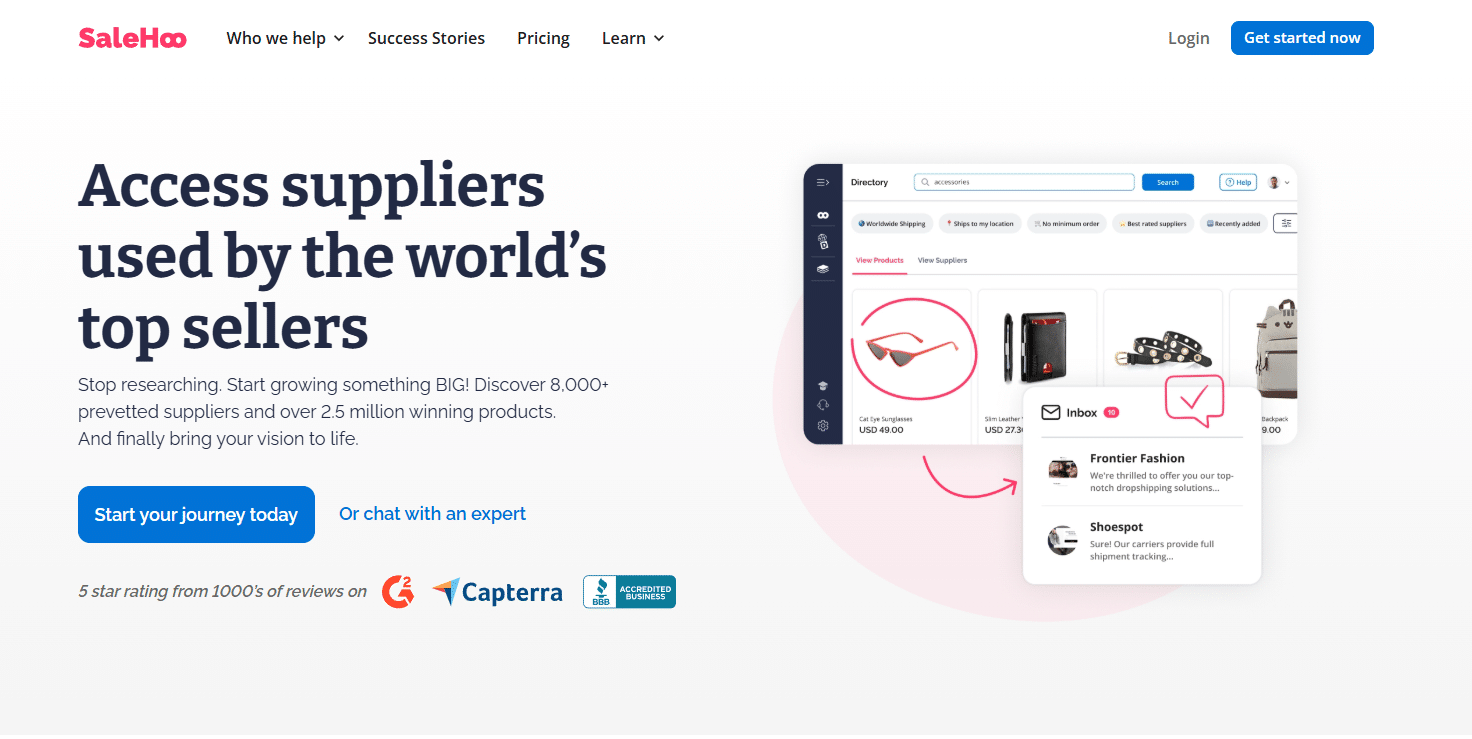 new salehoo homepage screenshot 