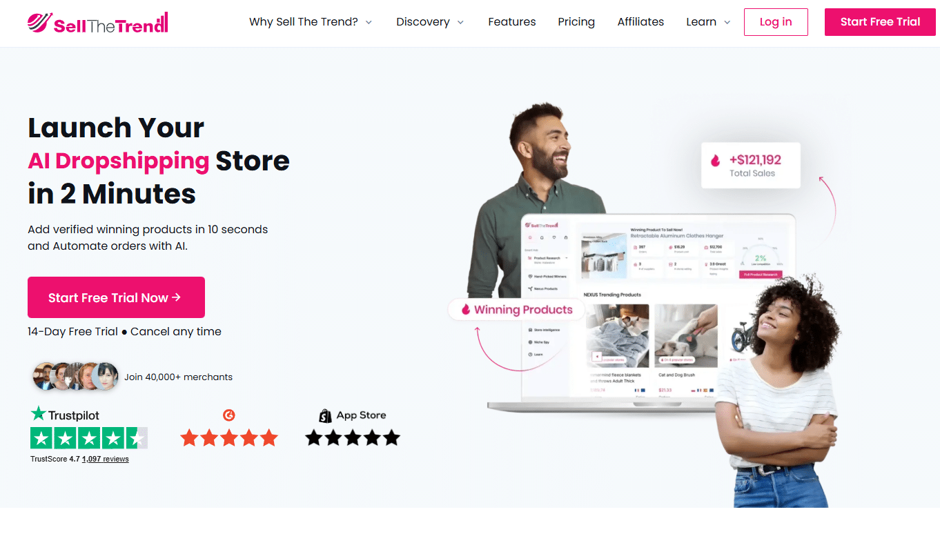 sell the trend call to action homepage screenshot