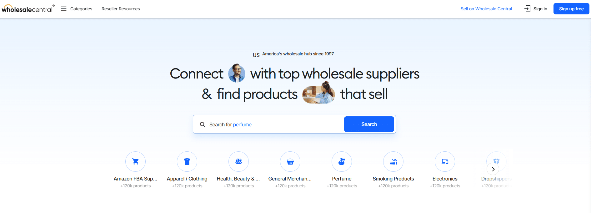 wholesale central homepage screenshot to help create your business 