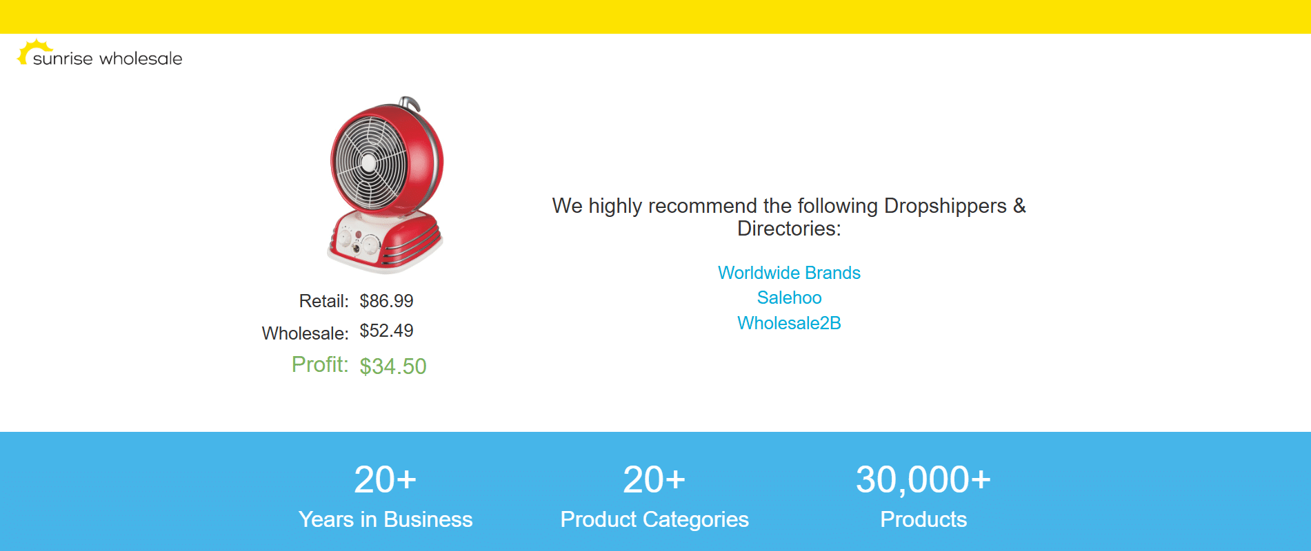 sunrise wholesale screenshot of homepage